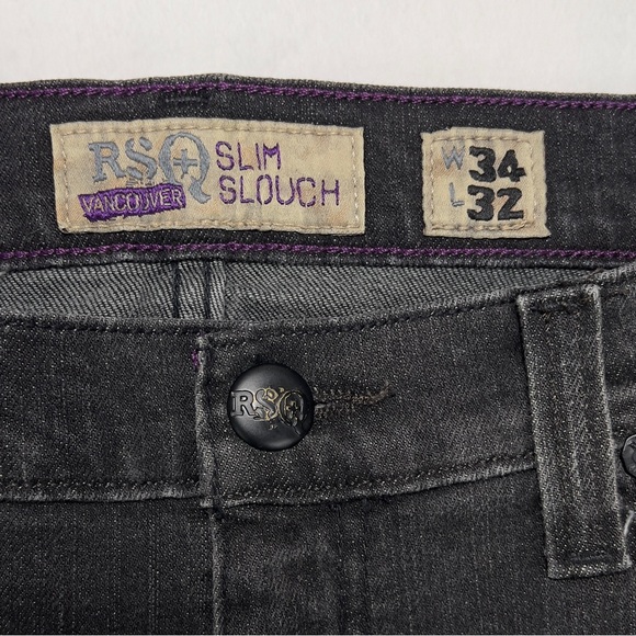 RSQ Vancouver Slim Slouch Jeans 34x32 Charcoal Grey Stretch Great Condition - Picture 14 of 16